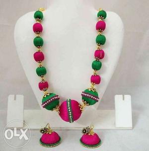 Pink And Green Jhumka Earrings