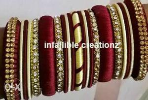 Red-and-beige Silk Thread Bangle Lot