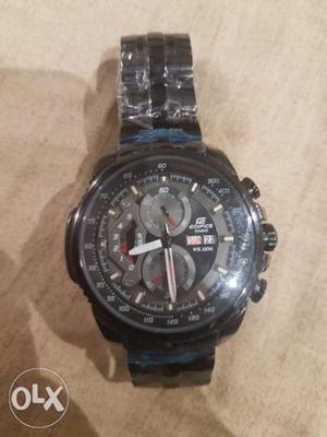 Round Casio Edifice Watch With Silver-colored Link Band(Fst