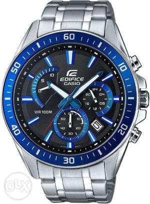 Round shape silver genuine Casio Edifice Chronograph with 2