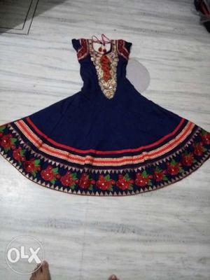 Royal blue n Red dress with duppta in contrast