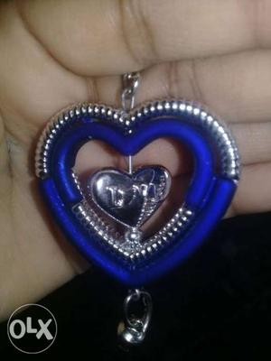 Silver-colored And Blue Heart Pendant