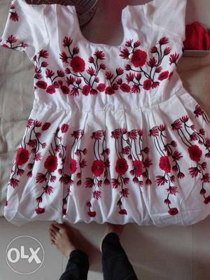 White And Red Floral Print Dress