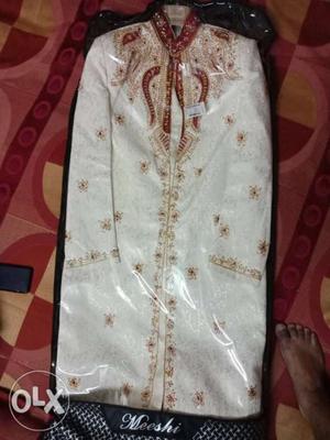 White And Red Floral sherwani