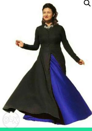 Women's Black And Purple Long Sleeve Dress