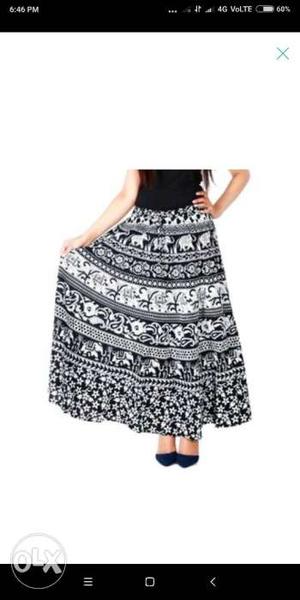 Women's Black And White Tribal Striped Maxi Skirt