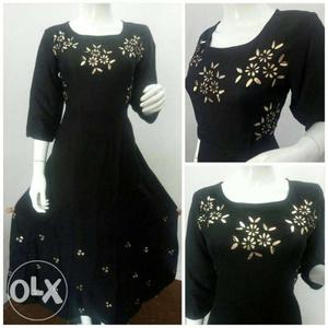 Women's Black Floral Long Sleeve Dress