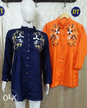 Women's Orange And Blue Floral Dress