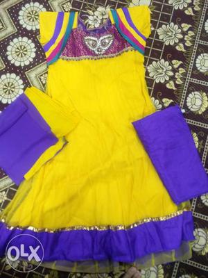 Yellow and pink new anarkalis in excellent