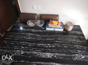 Black Marble steel frame dining Table with 6