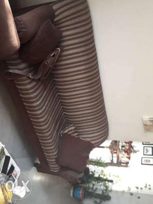 Brown And Beige Striped Sofa