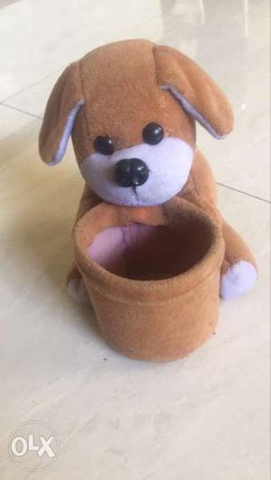 Brown And White Dog With Basket Plush Toy