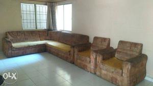 Brown-and-beige Cushion Sofa Set