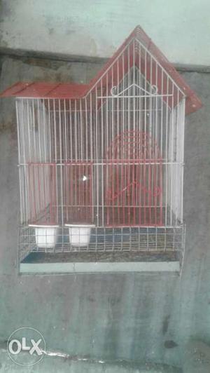 White And Red Wire Birdcage