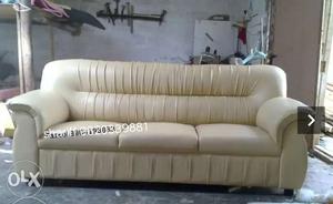 White Leather 3-seat Sofa
