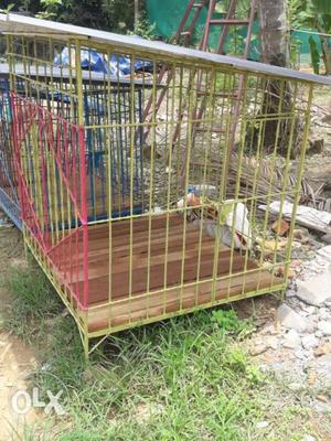 Yellow And Pink Metal Pet Cage