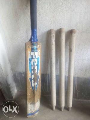 Brown Fenta Cricket Bat With Three White Stumps