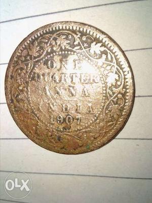  Gold-colored 1 Quarter Anna India Coin