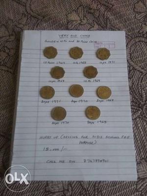 Old coins golden 10 and 20 paises