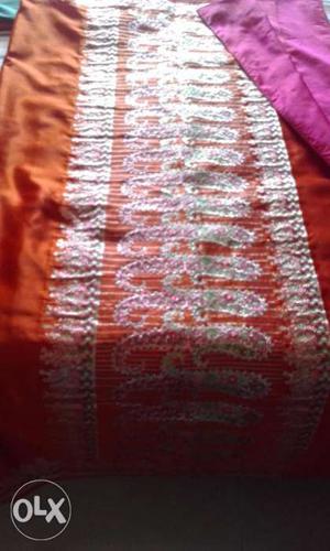 Double colour pure silk sari with jari border and palav