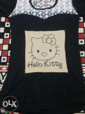 Gray And Black Hello Kitty Graphic Printed Shirt