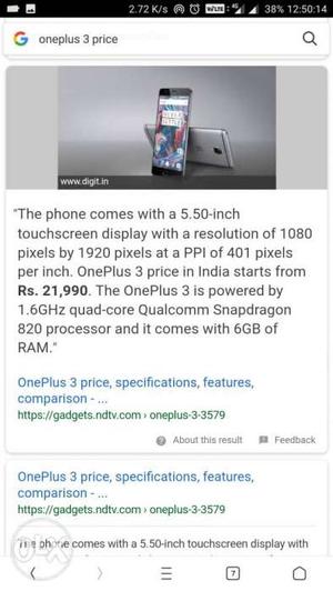 OnePlus 3 6 GB ram 64 internal good condition osm