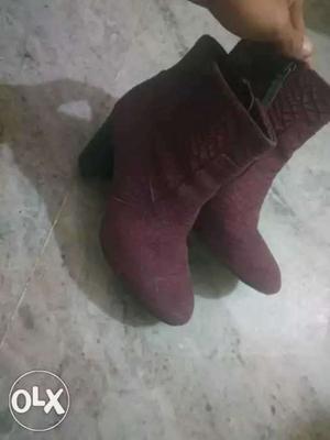 Pair Of Women's Maroon Suede Boots