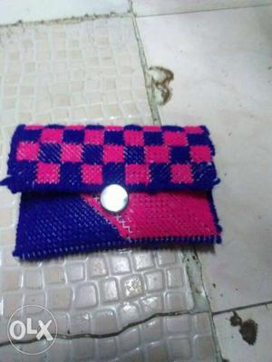 Pink And Blue Knitted Wallet