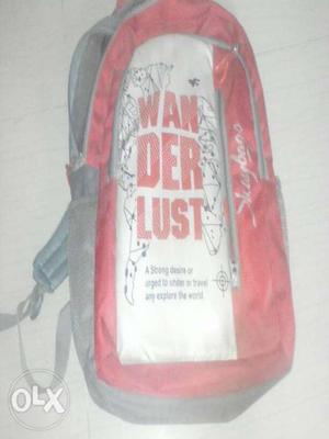 Red And White Wanderlust-printed Backpack