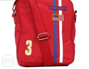 Red, Blue, And White Backpack