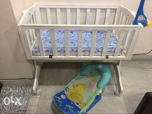 Baby cot with mattress and bather