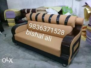 Black And Brown Fabric Sofa Set
