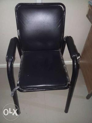 Black Leather Padded Black Metal Armchair