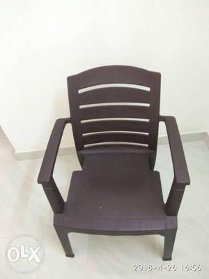 Brown Wooden Armchair With Black Leather Pad