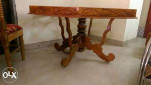Brown Wooden Pedestal Table With Cabriole Leg