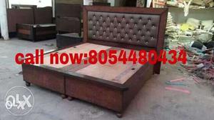 Double bed box Brown Wooden Tufted Bed