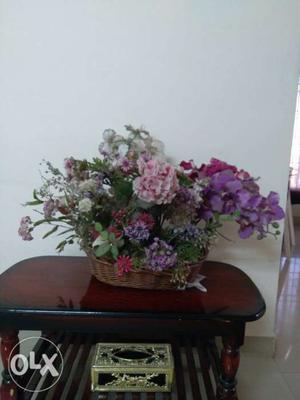Large Artificial Flower Arrangement & Brown Wicker basket