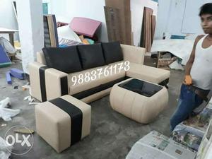 White And Black Sectional Sofa With Ottomans
