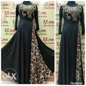 Black And Brown Floral Long-sleeved Dress