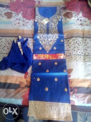Blue And Beige Floral Long Dress
