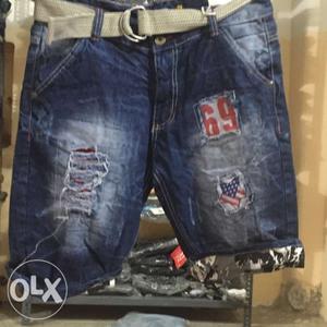 Blue Distressed Short Shorts