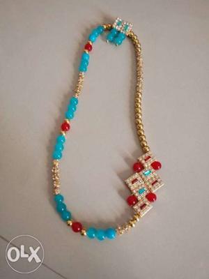 Blue, Red, And Green Beaded Necklace
