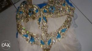 Blue and white diamond design frock set for 10 to