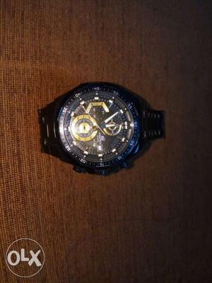 Casio edifice round Black Chronograph Watch With Black Strap