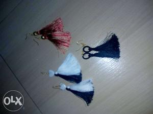 Earrings blue black white and golden with red