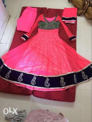 Full long pink n blue gown with bill wear only 3