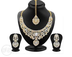 Gold-colored Clear Gemstone Encrusted Jewelry Set