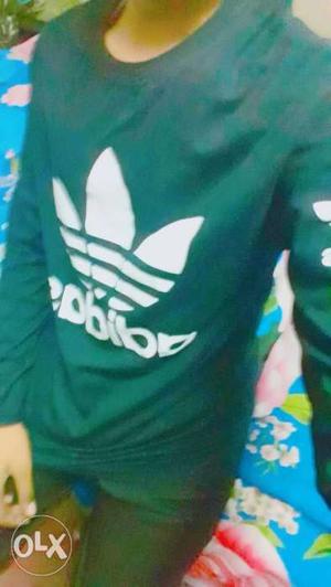 Green And White Adidas Crew-neck Long-sleeved Shirt