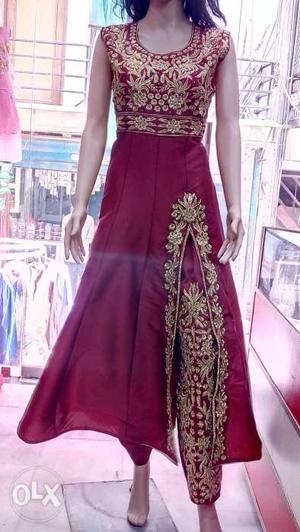 Ladies gown silk fabric with embroidery