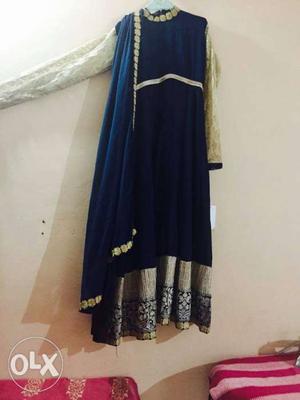 Navy blue salwar with shawl and pant